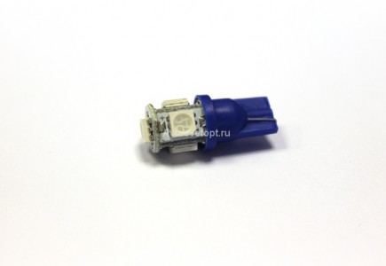 Лампа светодиодная Т10 (W2,1-9,5d) синяя, 5 SMD 5050 диод, (б/цокольная) 12v Луч Лампа светодиодная Т10 (W2,1-9,5d) синяя, 5 SMD 5050 диод, (б/цокольная) 12v Луч